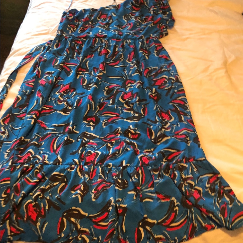 Collective Concepts One-Shoulder Blue Floral Print Dress